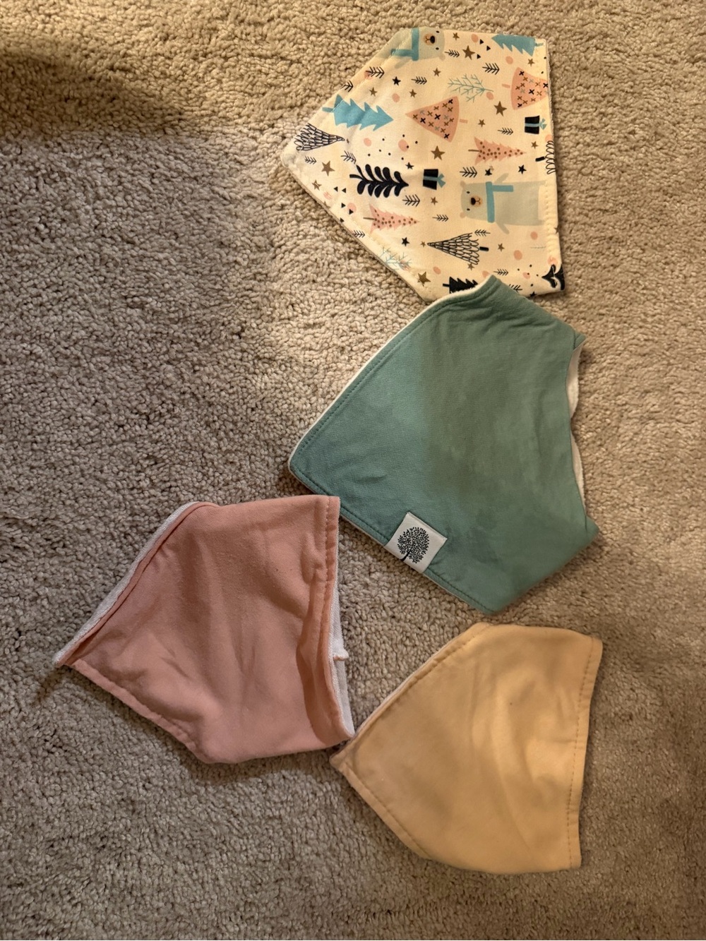 Parker Baby Bandana Bib Set - Pastel Green, Pink, Yellow & Woodland Print